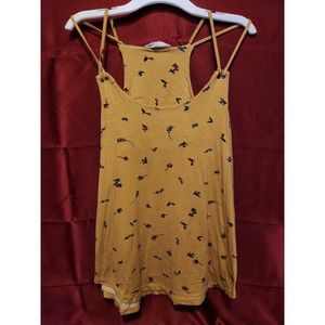 Pink Rose Size Womens Small Tank Top Blouse Yellow Flowers Floral Boho Strappy S